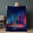 Sci-fi Cityscape At Night Printed Sherpa Fleece Blanket Neon Digital Gradient Design