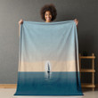 Solitary Sailboat On Sea Printed Sherpa Fleece Blanket Minimalist Landscape Design