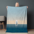 Solitary Sailboat On Sea Printed Sherpa Fleece Blanket Minimalist Landscape Design
