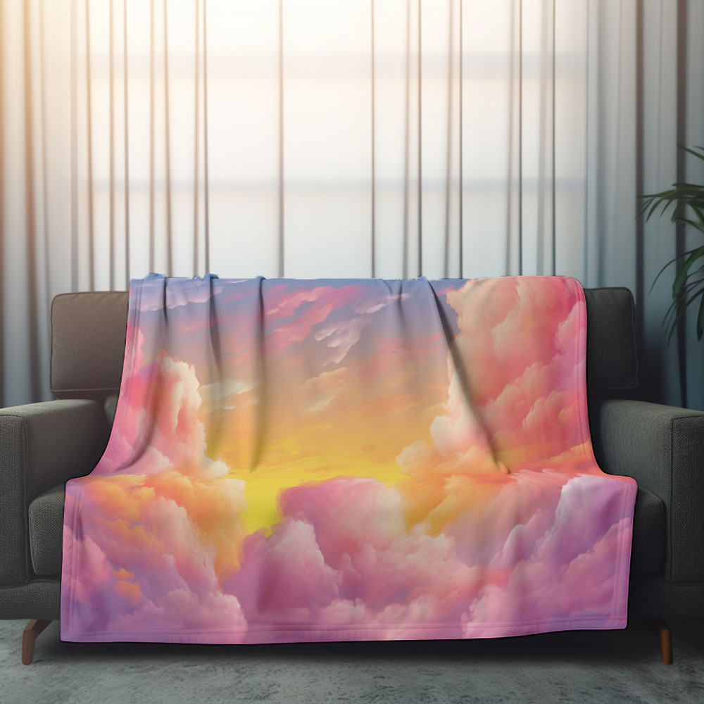 Summer Sunset Color Printed Sherpa Fleece Blanket Landscape Design