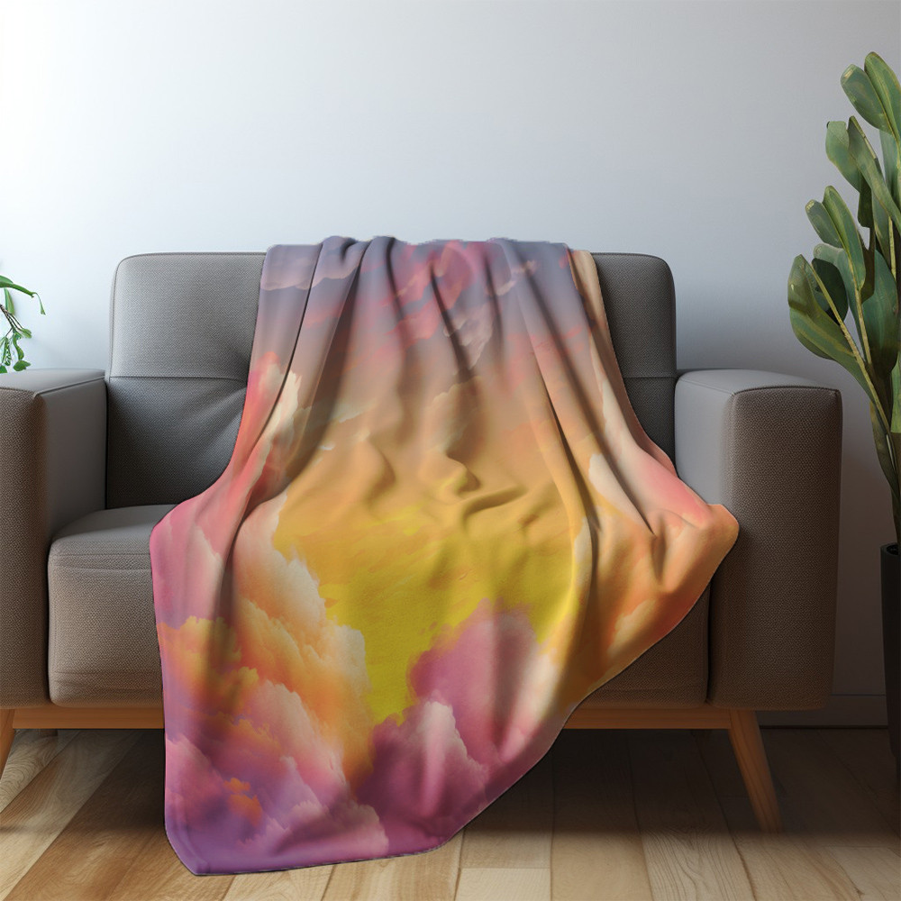Summer Sunset Color Printed Sherpa Fleece Blanket Landscape Design