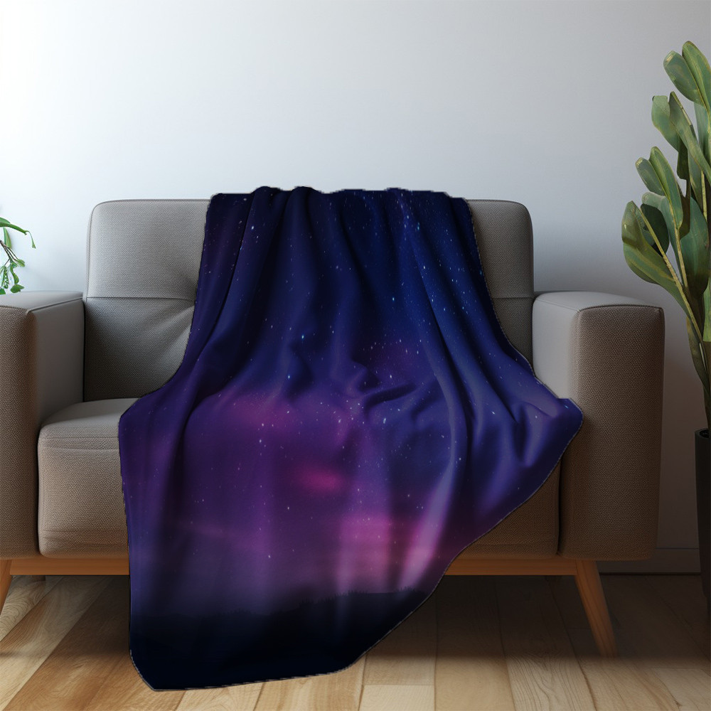 Starry Sky In Purple Gradient Printed Sherpa Fleece Blanket Galaxy Design