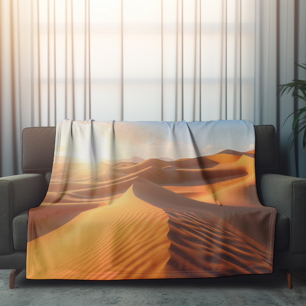 Sun In Sand Dunes Landscape Printed Sherpa Fleece Blanket Trompe L'oeil Design