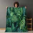 Tropical Jungle Green Leaves Printed Sherpa Fleece Blanket