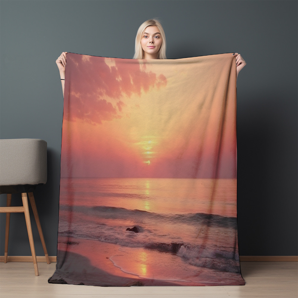 Sunset Over The Sea Printed Sherpa Fleece Blanket