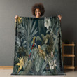 Tropical Forest Dark Yellow Printed Sherpa Fleece Blanket Tropical Design