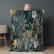 Tropical Forest Dark Yellow Printed Sherpa Fleece Blanket Tropical Design