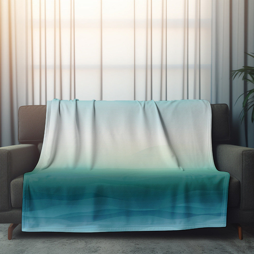 Soothing Blue Gradient Printed Sherpa Fleece Blanket Texture Design