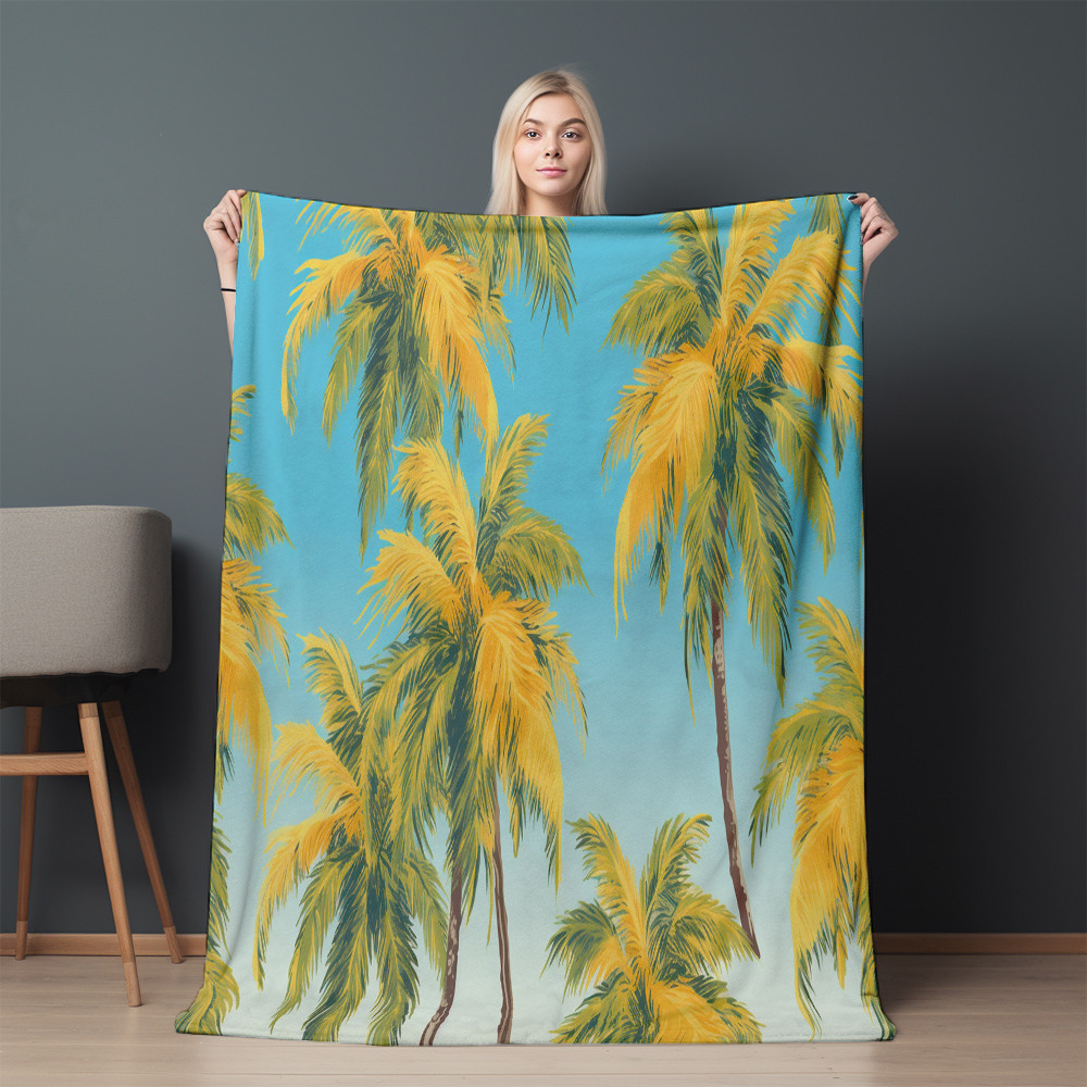 Tall Palm Trees Printed Sherpa Fleece Blanket Summer Landscape Pattern Design