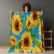 Sunflowers On Blue Printed Sherpa Fleece Blanket Summer Floral Design