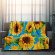 Sunflowers On Blue Printed Sherpa Fleece Blanket Summer Floral Design