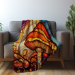 Stained Glass Mushrooms Printed Sherpa Fleece Blanket Botanical Design