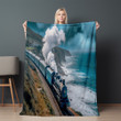 Steam Train Along Coastal Route Printed Sherpa Fleece Blanket Landscape Design