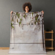 Spring Flowers White Beige Wood Printed Sherpa Fleece Blanket Texture Design