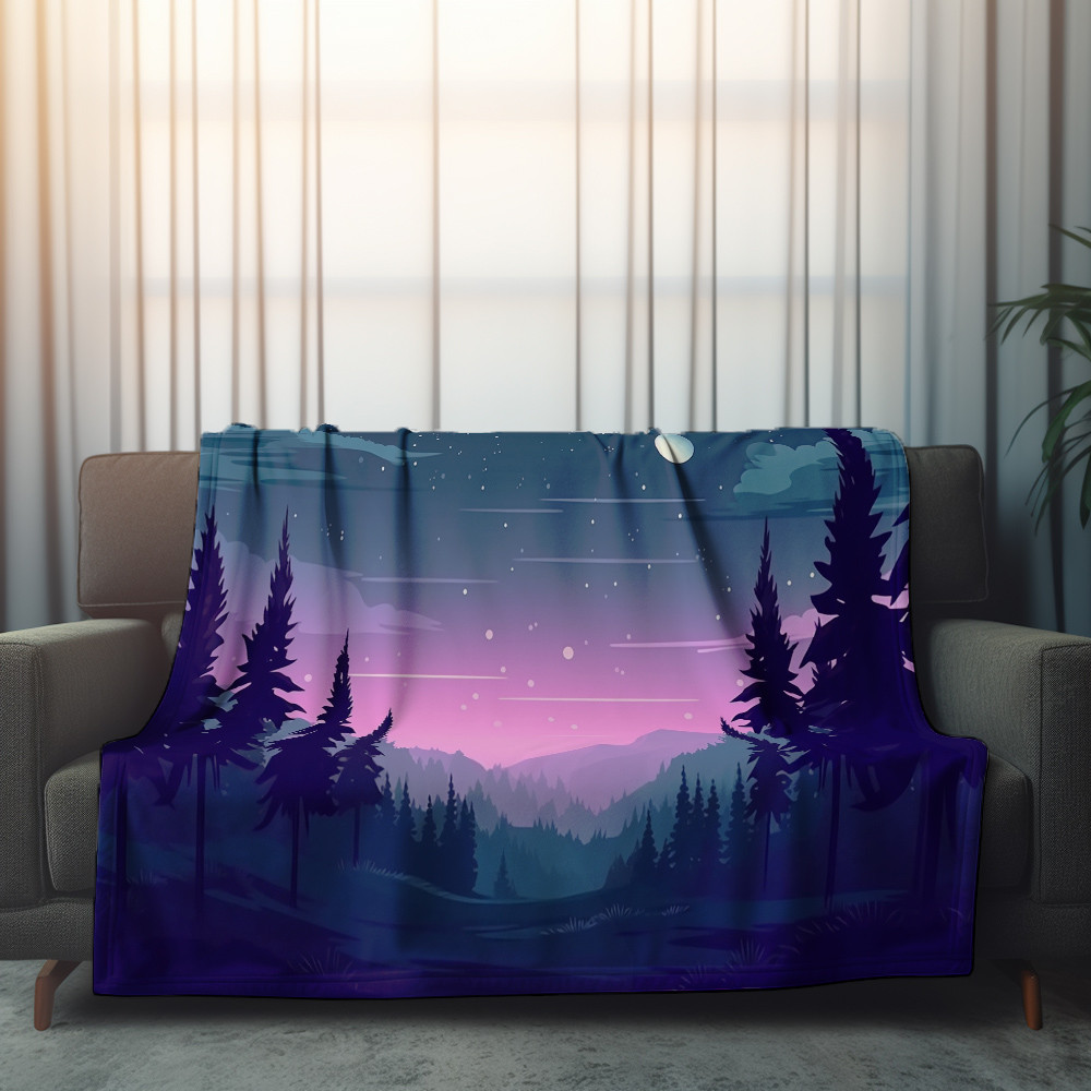 Starry Night Sky Printed Sherpa Fleece Blanket Minimalist Landscape Design