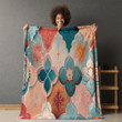 Striking Geometric Shapes Printed Sherpa Fleece Blanket Boho Pattern Design
