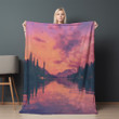 Sunset Over Calm Lake Printed Sherpa Fleece Blanket Landscape Design