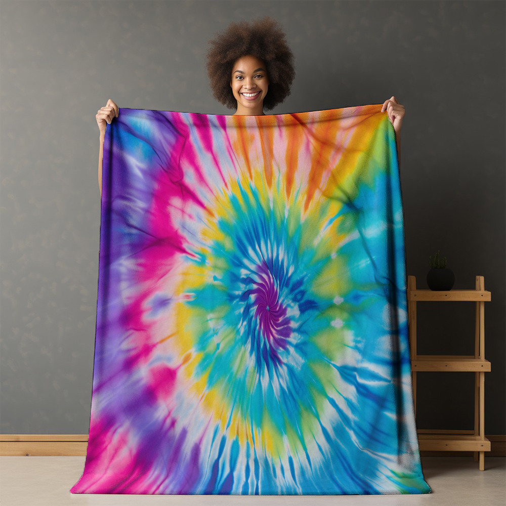 Spiral Tie Dye Printed Sherpa Fleece Blanket Seamless Pattern Design