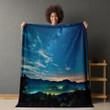 Starry Night Sky Printed Sherpa Fleece Blanket Landscape Design