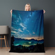 Starry Night Sky Printed Sherpa Fleece Blanket Landscape Design