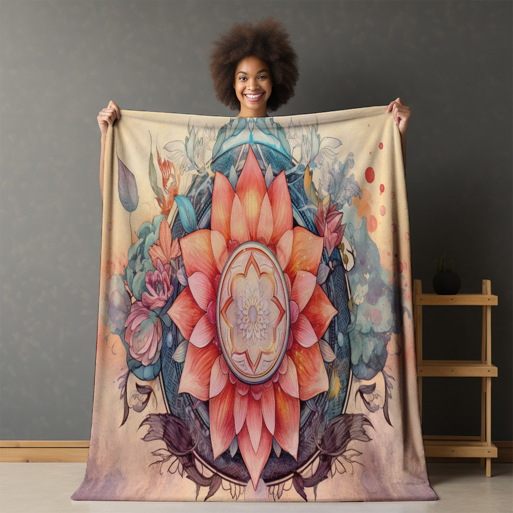 Watercolor Mandalas Floral Printed Sherpa Fleece Blanket Boho Design