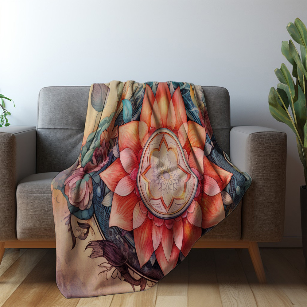 Watercolor Mandalas Floral Printed Sherpa Fleece Blanket Boho Design