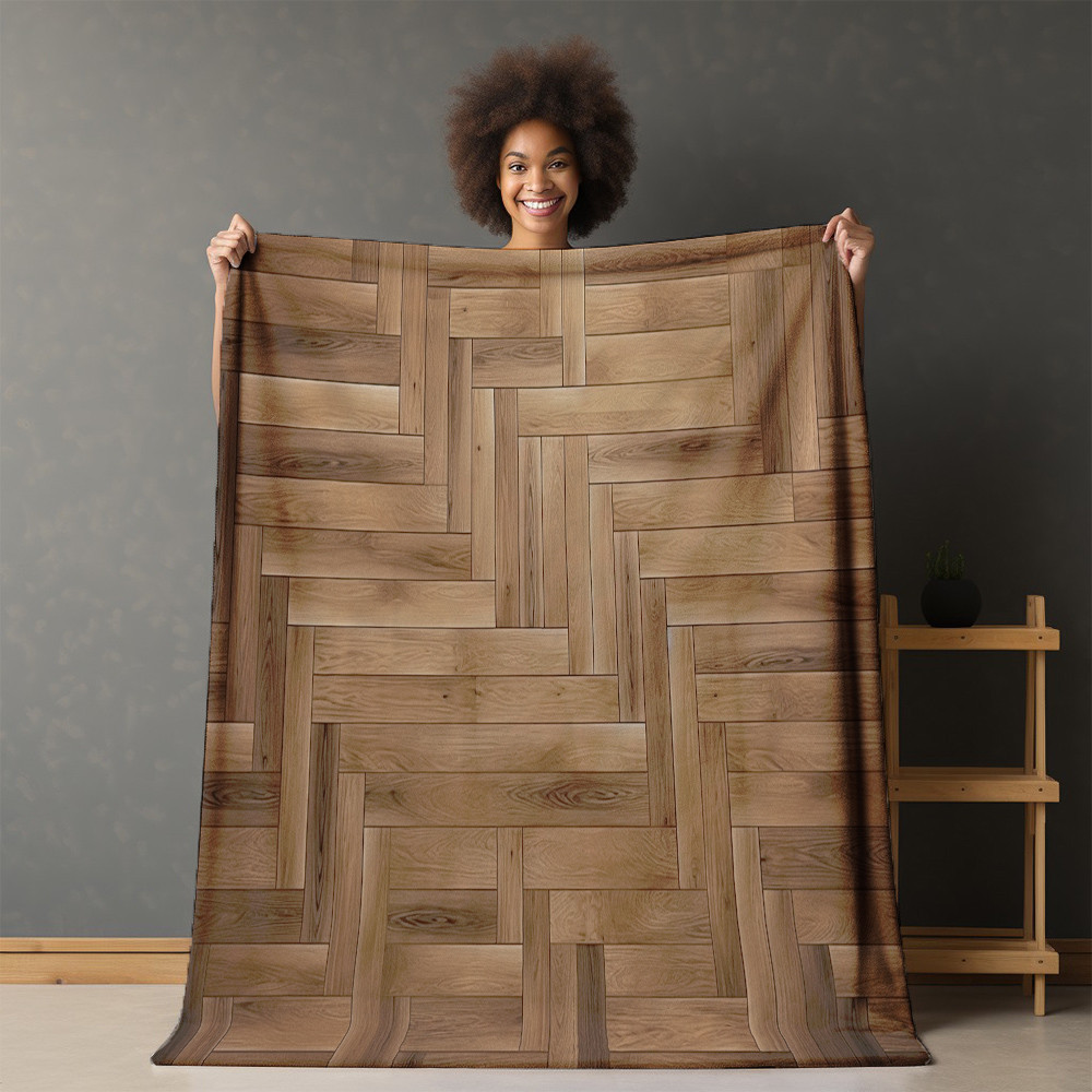 Vintage Solid Wood Parquet Printed Sherpa Fleece Blanket Texture Design