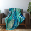 Turquoise With Blue Painted Feathers Pattern Design Printed Sherpa Fleece Blanket