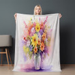 Vibrant Flowers Printed Sherpa Fleece Blanket Watercolor Floral Design