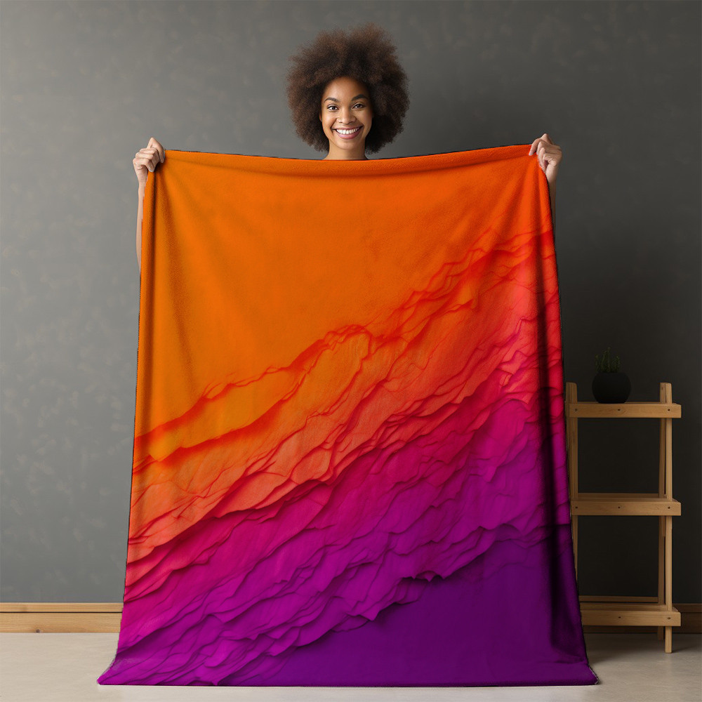 Vivid Orange And Purple Multilayer Printed Sherpa Fleece Blanket Gradient Design