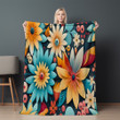 Whimsical Mandala Flowers Printed Sherpa Fleece Blanket Floral Pattern Design