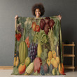 Vintage Fruits Vegetables Printed Sherpa Fleece Blanket Botanical Design