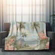 Vintage Summer Beach Printed Sherpa Fleece Blanket Summer Landscape Design