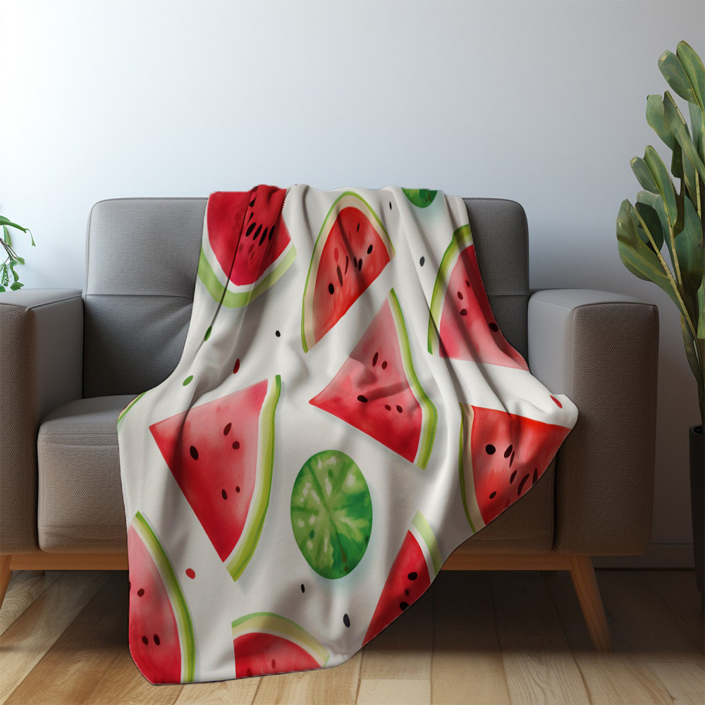 Watermelon On White Background Printed Sherpa Fleece Blanket Summer Fruit Design