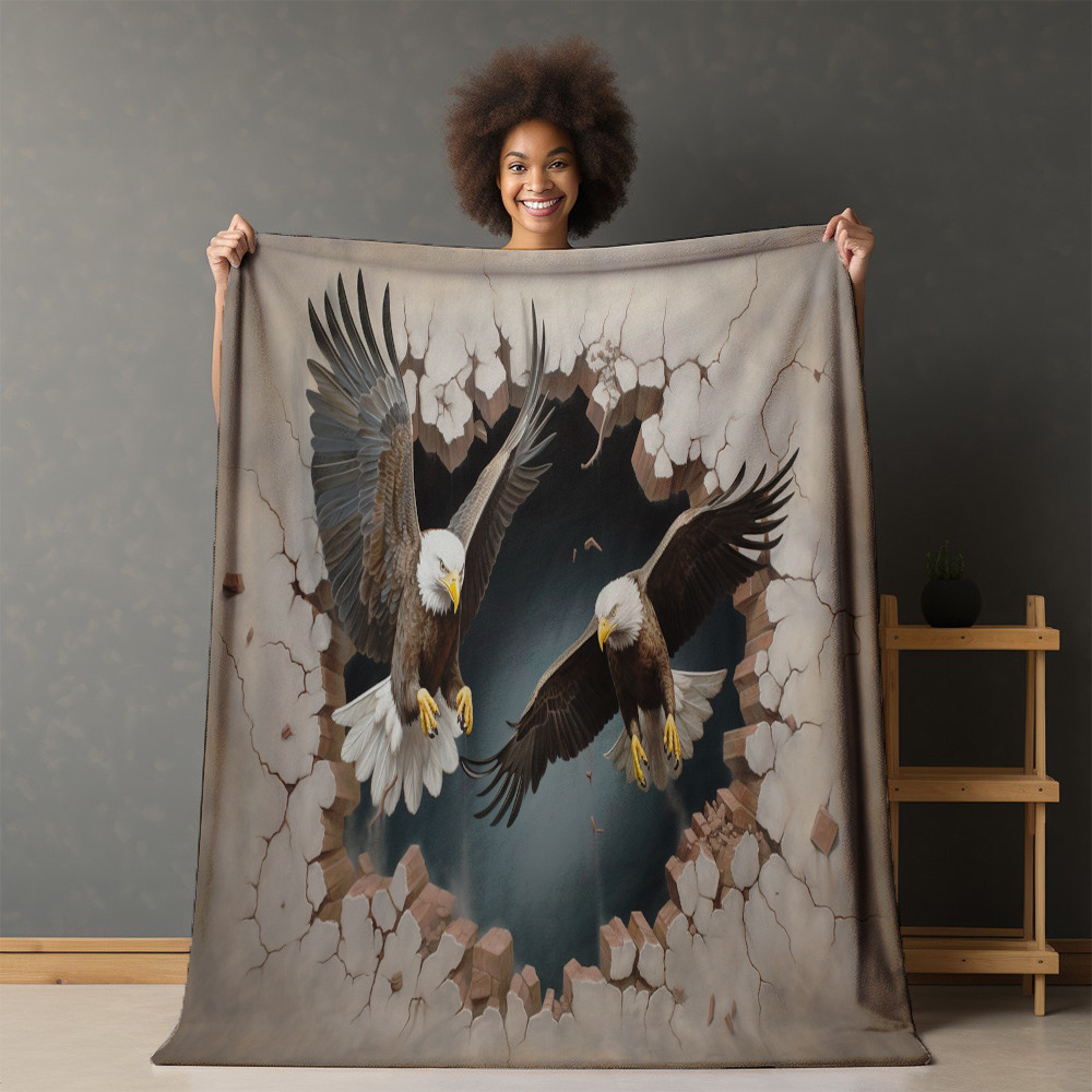 Two Eagles Through Hole Printed Sherpa Fleece Blanket Animal Design