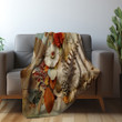 Vintage Feathers And Dried Flowers Printed Sherpa Fleece Blanket Boho Design