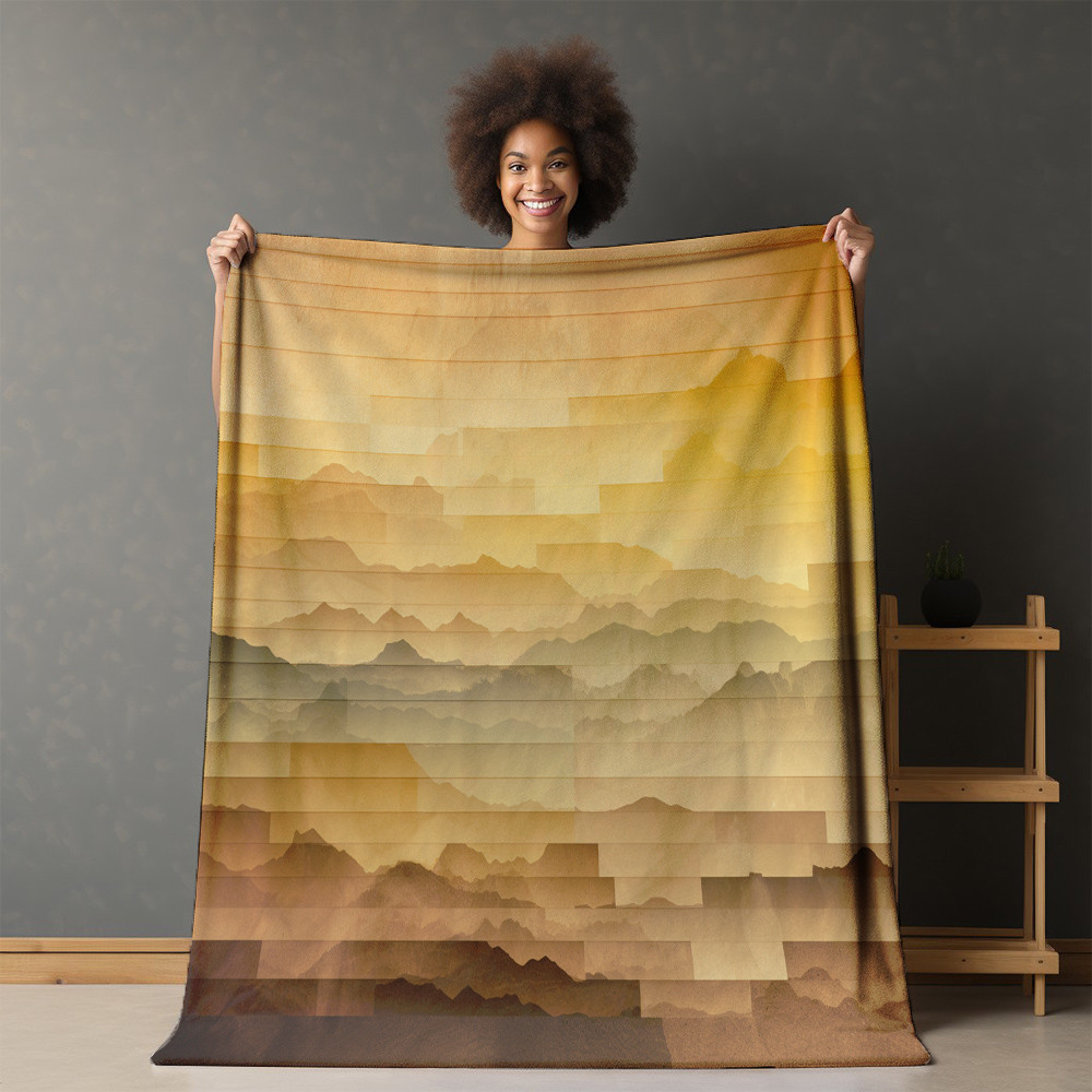 Vintage Gradient Printed Sherpa Fleece Blanket Earth Tones Design
