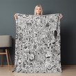 Whimsical Funny Characters Printed Sherpa Fleece Blanket Doodles Design For Kids