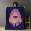 UFO On Galaxy Background Printed Sherpa Fleece Blanket Space Design