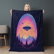 UFO On Galaxy Background Printed Sherpa Fleece Blanket Space Design
