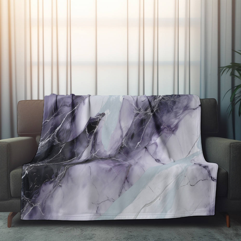 Violet And Light Green Marble Printed Sherpa Fleece Blanket Texture Design