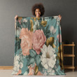 Vintage Pink Poppy Printed Sherpa Fleece Blanket Floral Design