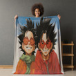 Two Young Excited Boys Printed Sherpa Fleece Blanket Anime Design