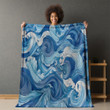 Waves Of The Sea Printed Sherpa Fleece Blanket Watercolor Painting Design