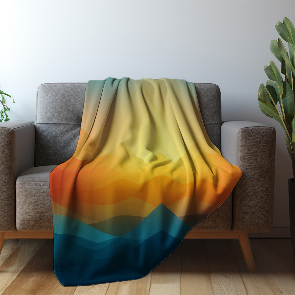 Warm And Cool Tones Waves Printed Sherpa Fleece Blanket Gradient Simple Design