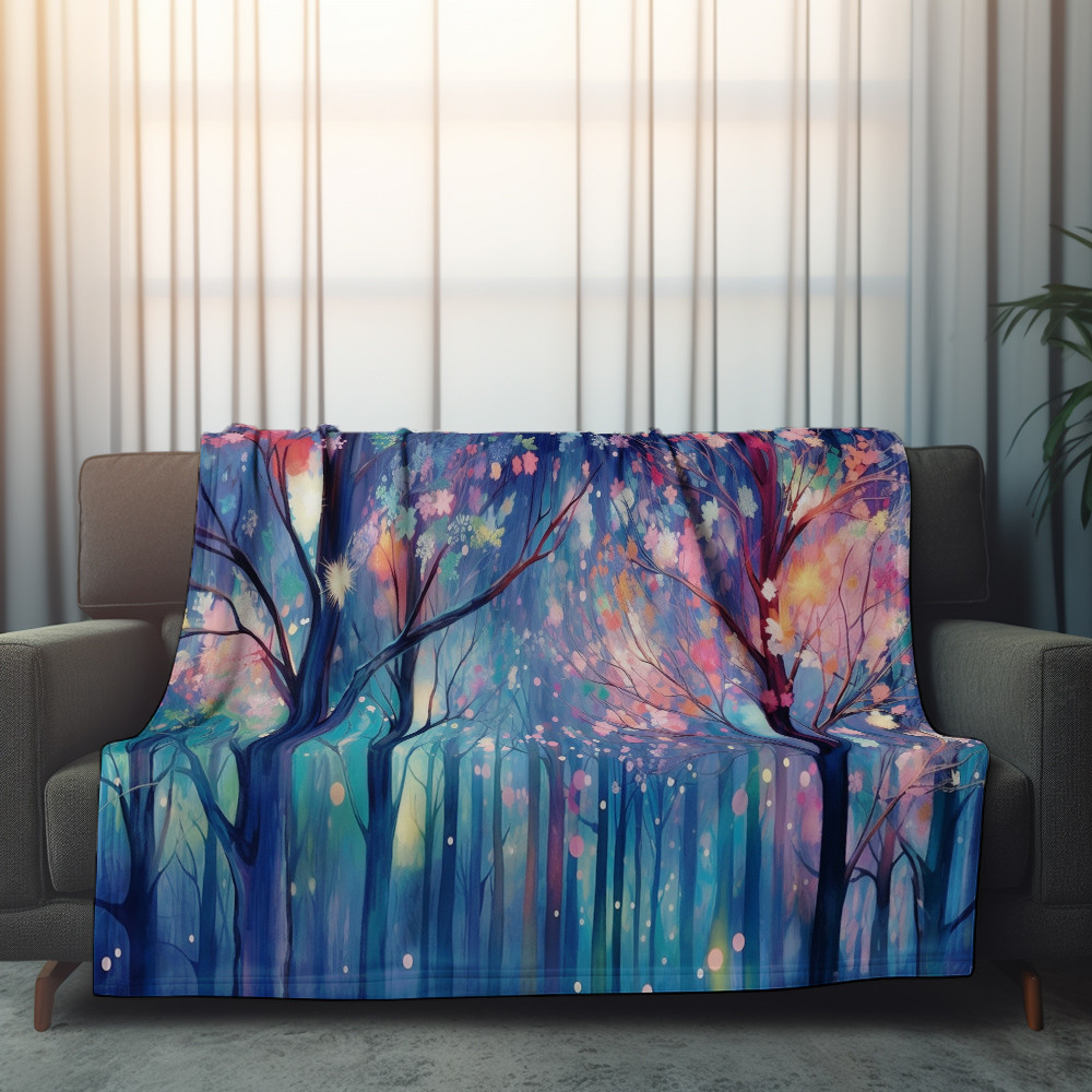 Whimsical Enchanted Forest Printed Sherpa Fleece Blanket Abstract Design