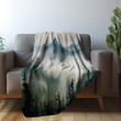 Watercolor Mountains And Forest Printed Sherpa Fleece Blanket Landscape Design