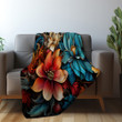 Tropical Themed Paisley Flowers Printed Sherpa Fleece Blanket Floral Design