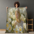 White Tulips On Light Printed Sherpa Fleece Blanket Floral Design