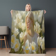 White Tulips On Light Printed Sherpa Fleece Blanket Floral Design
